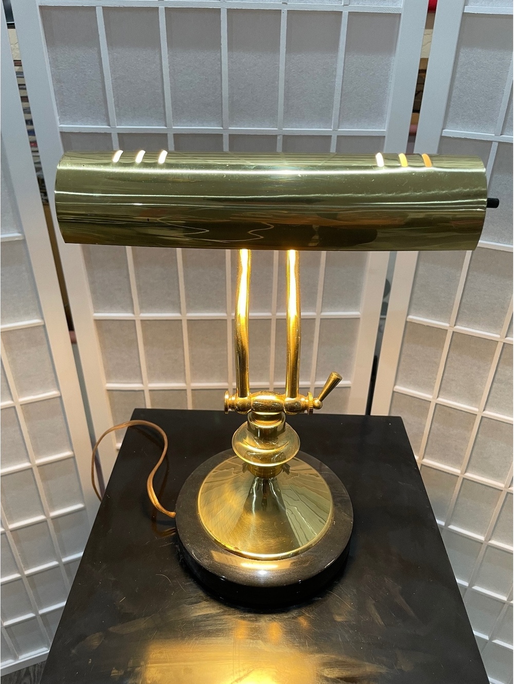 Vintage Brass Piano Desk Lamp with Black Marble Base, 13" Tall